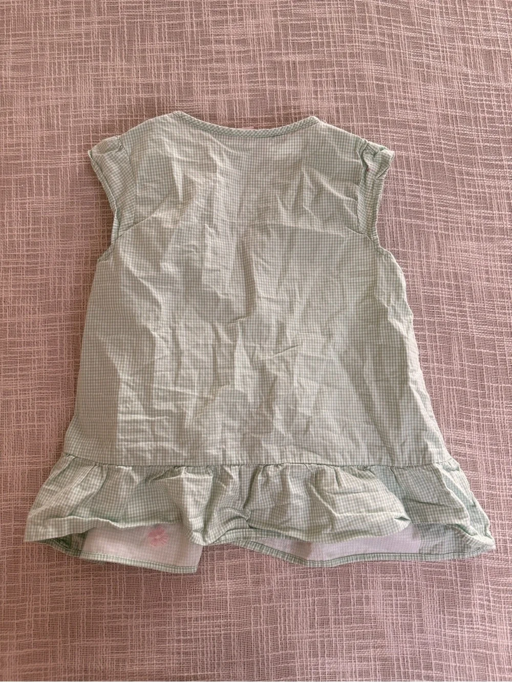 OshKosh B’gosh Girls Size 6X Green Gingham Ruffle Floral Top